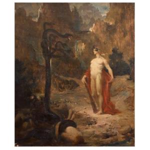 Hercules And The Hydram Painting Oil On Canvas, Around G. Moreau France XIXth Century