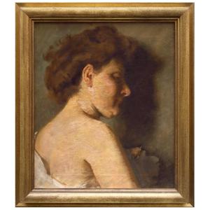 Portrait Of Woman In Profile, Painting By E.pasini Bonanno Italia Fine XIX Secolo 