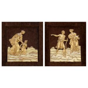 Pair Of Bas-relief Panels, Carved And Gilden Wood , Italy XIXth Century