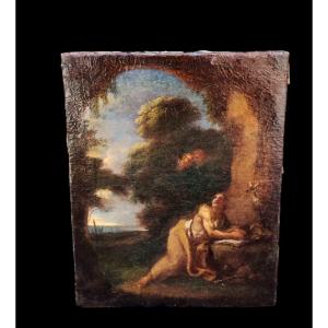 Magdalene In The Desert, Painting Rome XVIIIth Century