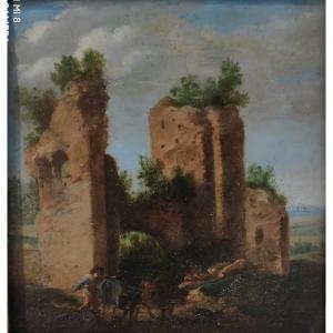 Landscape With Mario Trophies And Figures, Painting Around  H.f. Van Lint  Flanders XVIIth Cent