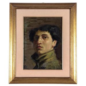 Self Portrait , Painting Oil On Board By U. Franciosi , Italy XXth Century , Signed 