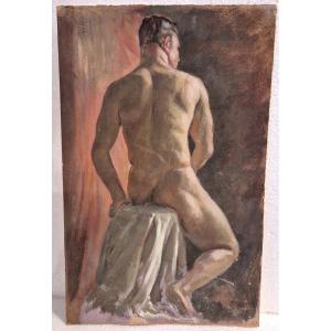 Ecole italienne portrait d'academie de jeune homme huile sur carton XXéme siécle 