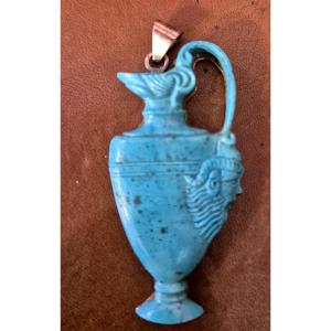 Turquoise Et 9ct Gold Pendentif Reanaissance Vase