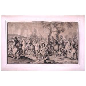 Carl Wilhelm Swedman, Scène de bataille, Dessin  Suede XVIII-XIXéme siécle