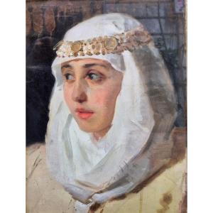 portrait d'une femme en costume oriental, Tableau , attr. à L. Pogliaghi. Italie XIXème Siècle 