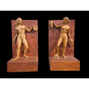 Allégories Du Théâtre Et De La Danse, Sculptures , Italie Debut XXème Siècle 