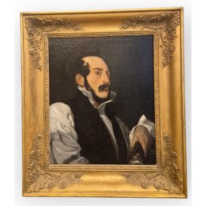 portrait d'un homme avec une couronne de poète, Tableau , Italie XIXème Siècle 