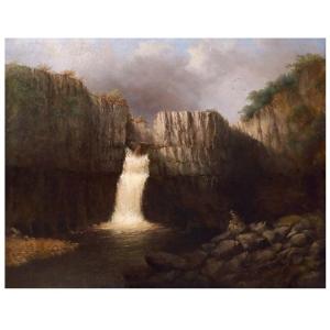Paysage Avec La Cascade High Force , Tableau , Angleterre Uk XIXéme Siécle