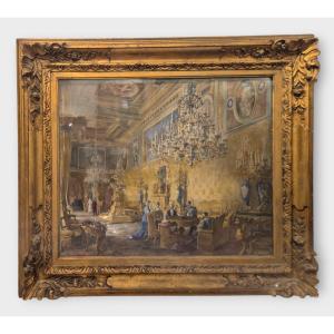 Interior Of The Quirinal, Painting By V. Marchi Itay XIXth Century