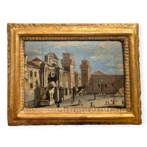 l'entrée de l'arsenal vénitien, Tableau, Italie XIXème Siècle Grandtour