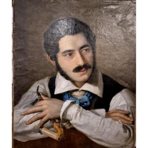 Italian Or French School Portrait Of A Young Man With A Pipe XIX Century