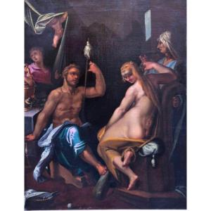 Hercules And Omphale, Painting Prague School, XVIIh XVIIth Century