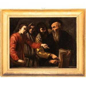 Le Christ parmi les docteurs, tableau , Ecole caravagesque , Naples XVIIème Siècle 