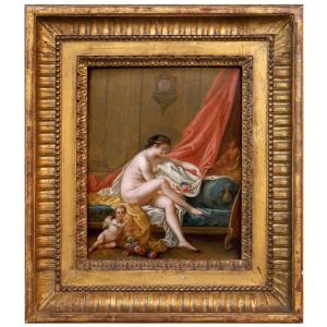 Venus And Cupid, Painting, Oil On Panel, Attributed To J. Schall, 18th-century France