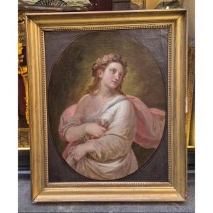 Flora, Painting By N. Carta. Italy, 19th Century 
