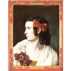 portrait d'une femme avec des fleurs, Tableau , Italie XVIIème Siècle 