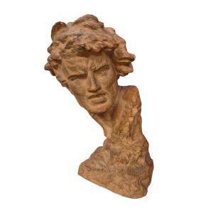 Man's Head, Sculpture Cly, By U Cipriani Italy XXth Century