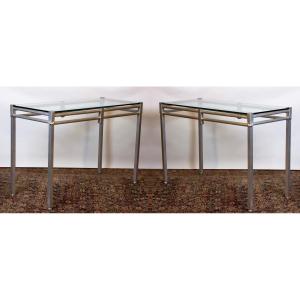 Pair Of Side Tables In Aluminum And Steel. France, 1930s 