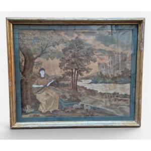 A Musician In A Landscape, Italian Embroidery, 18th Century