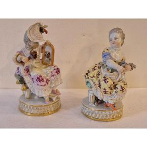 Two 19th-century Meissen Porcelain Figurines: A Woman With A Dog