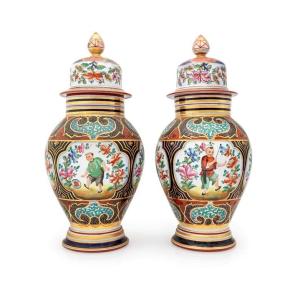 vases à décor chinoiserie, Porcelaine Baieux France XIXe Siècle