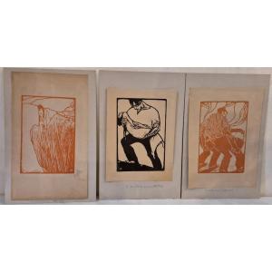 Trois gravures sur bois Publio Morbiducci XXéme siécle