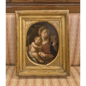 Madonna Reading With The Child, Painting, Roma XVIIIth Century