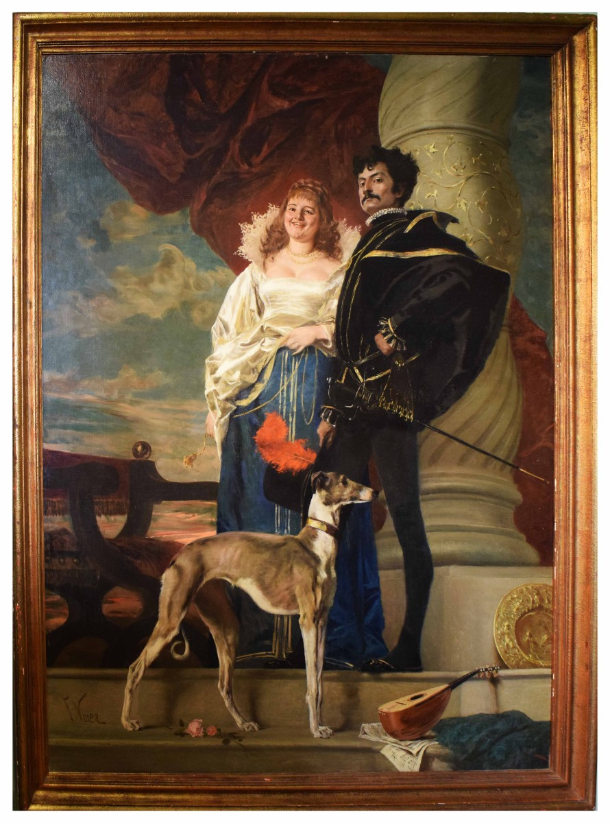 Double Portrait Of Francesco Vinea Historicist Oil On Canvas