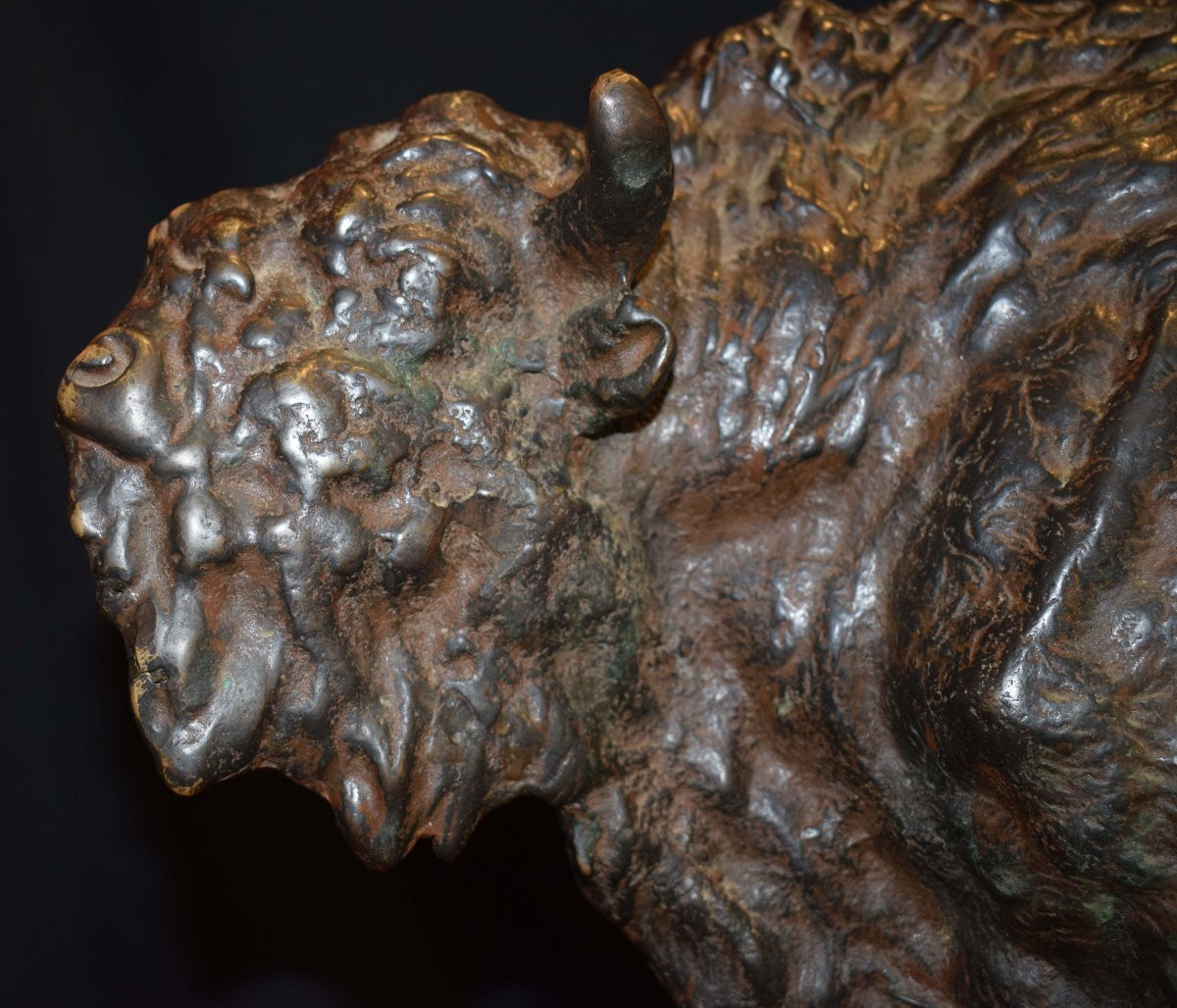 Sculpture En Bronze Représentant Un Bison Par Robert Robertovich Bach, 1897-photo-2