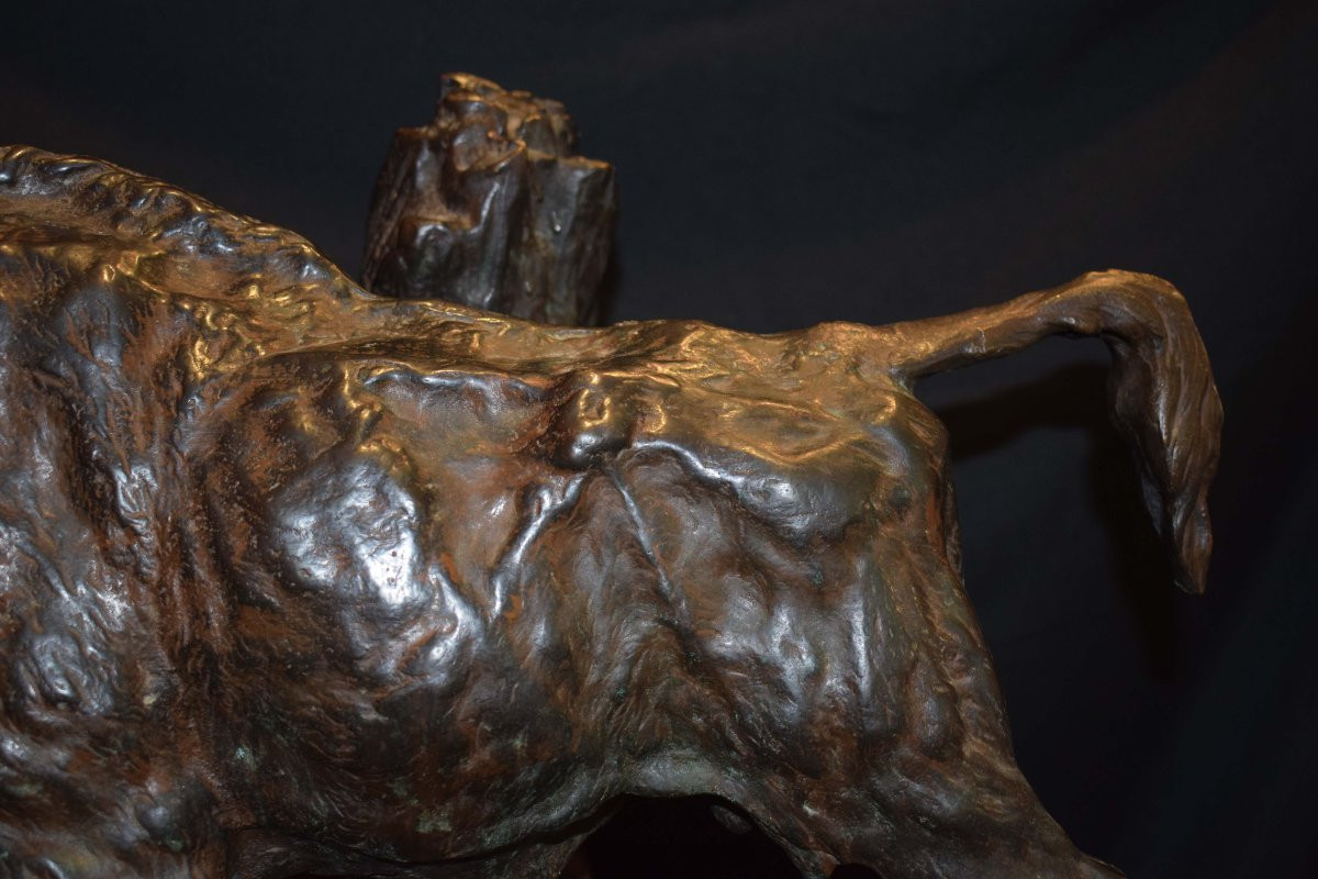 Sculpture En Bronze Représentant Un Bison Par Robert Robertovich Bach, 1897-photo-4