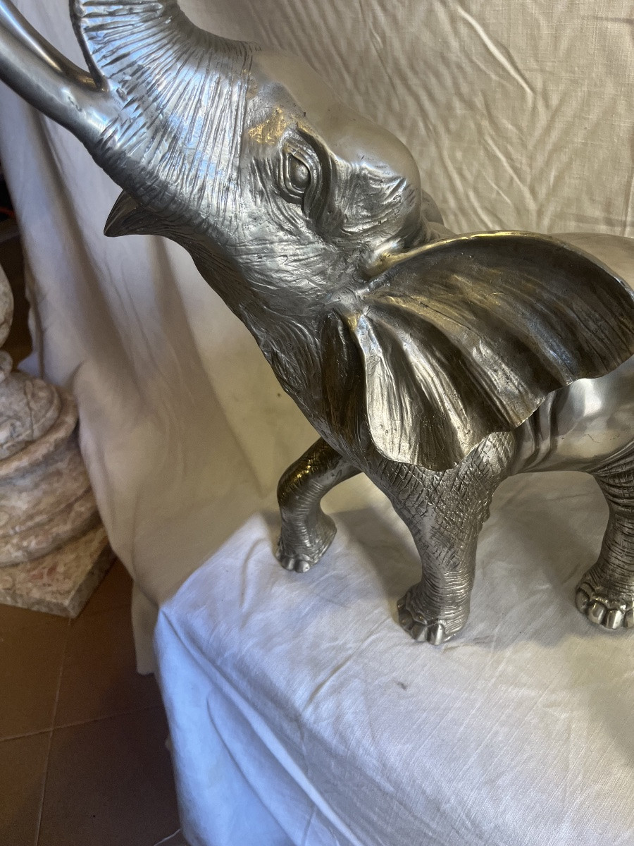 paire d'éléphants en bronze argenté -photo-2