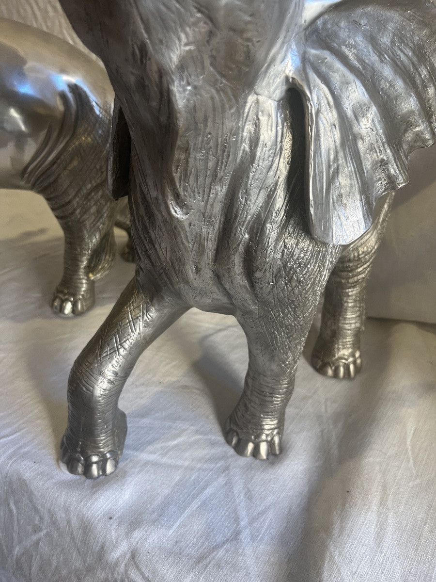 paire d'éléphants en bronze argenté -photo-4