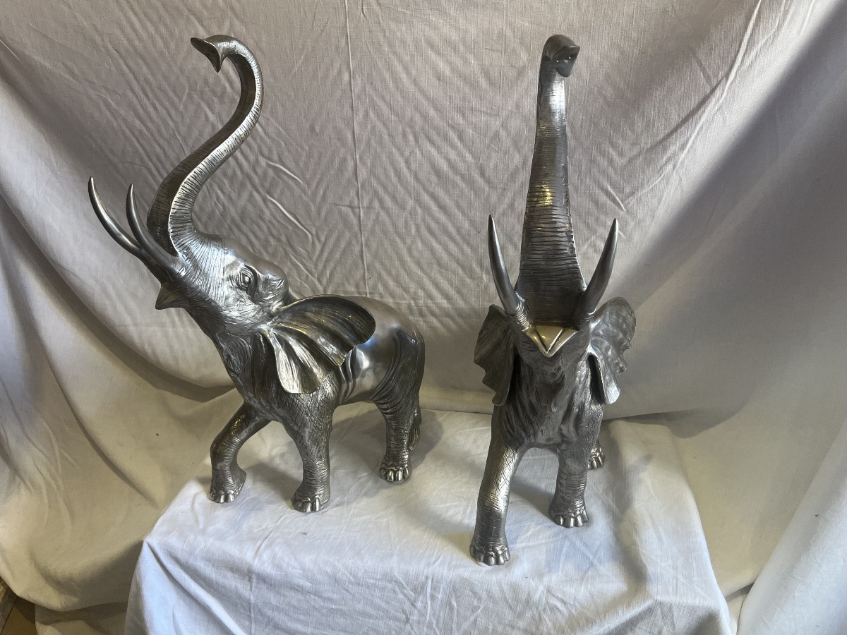 paire d'éléphants en bronze argenté 