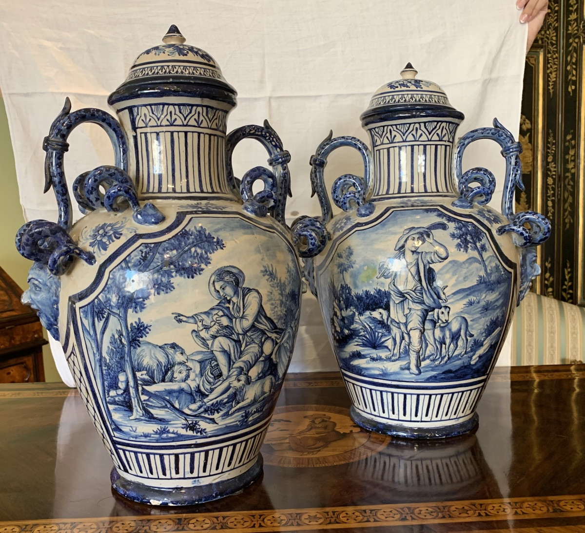 Pair Of Neapolitan Ceramic Potiche