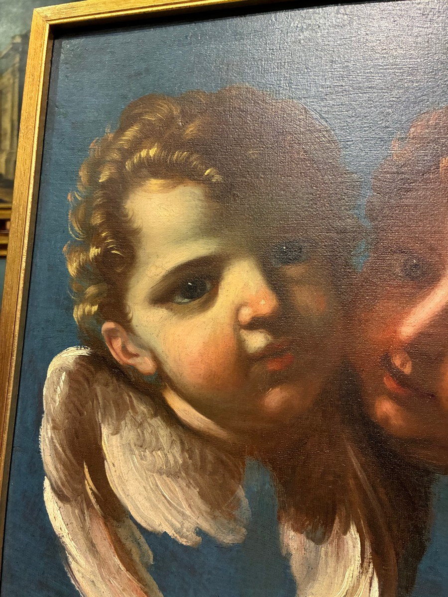 Oil Painting On Canvas Depicting Cherubs From Rome, Late 17th Century, Very Similar To Giacinto-photo-2