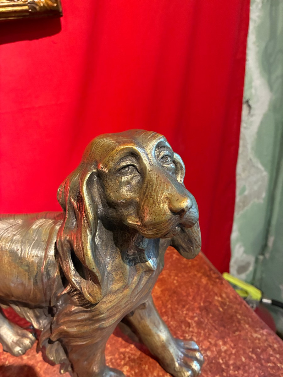Italian Silver-plated Bronze Dog From The Early 1900s-photo-2