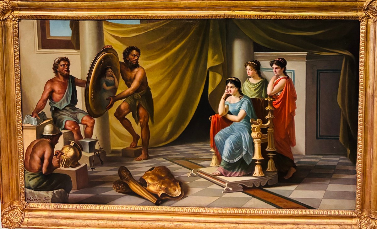 Oil Painting On Canvas Depicting A Historical Scene Signed Liberti 1887