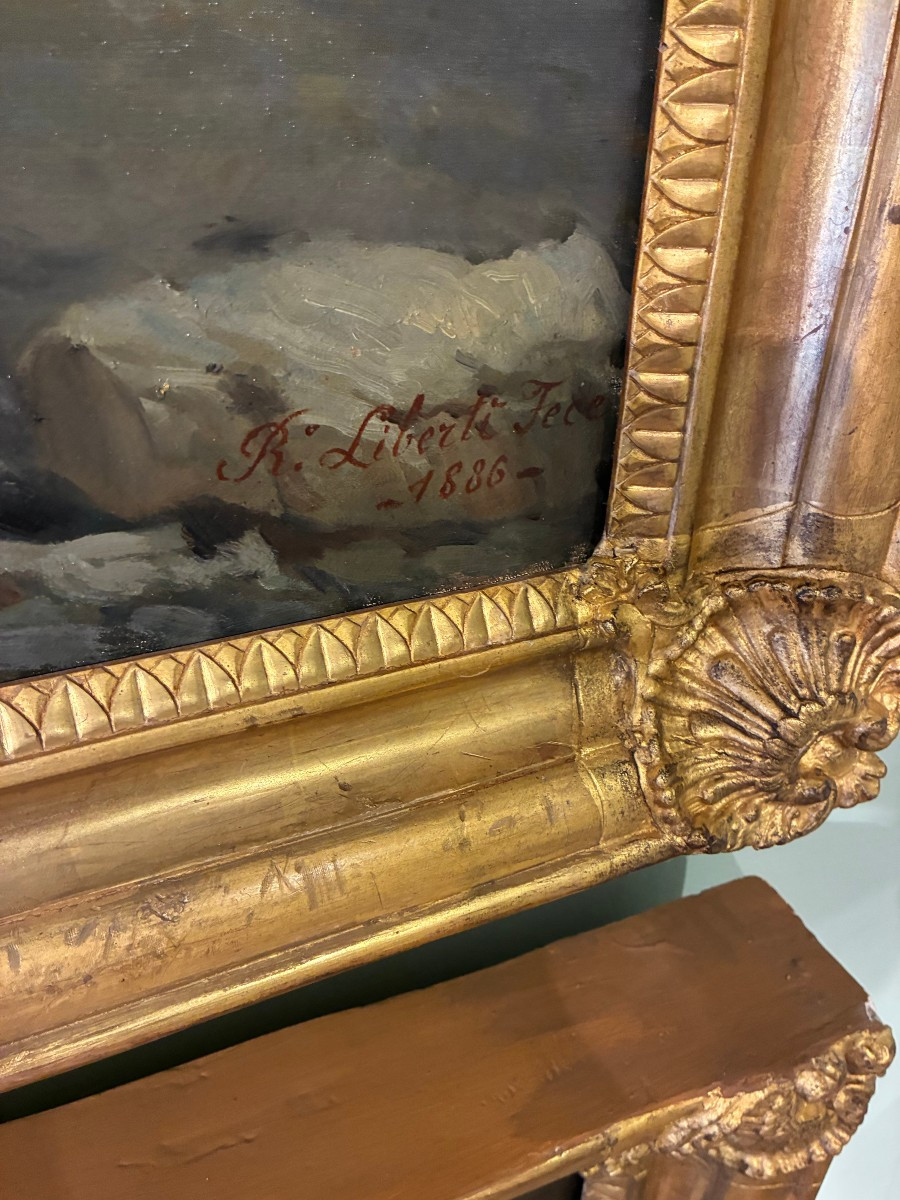 Peinture à l'huile sur toile représentant une scène historique, Liberti, 1886-photo-4