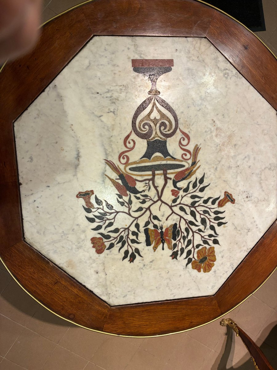 Table Empire provenant de Lucques avec plateau en marbre incrusté-photo-2