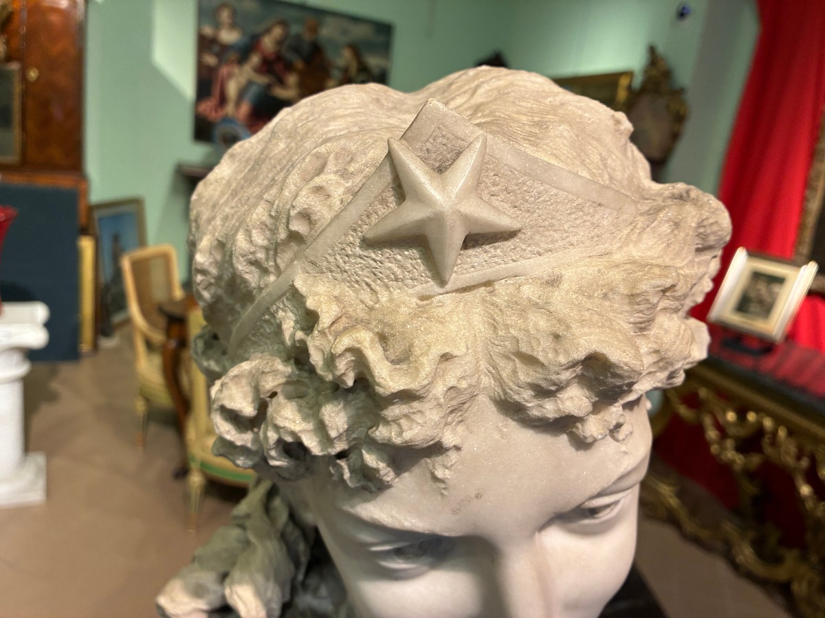 Carrara Marble Half-bust Depicting A Young Woman, Signed Corbetta 1862-1893-photo-3