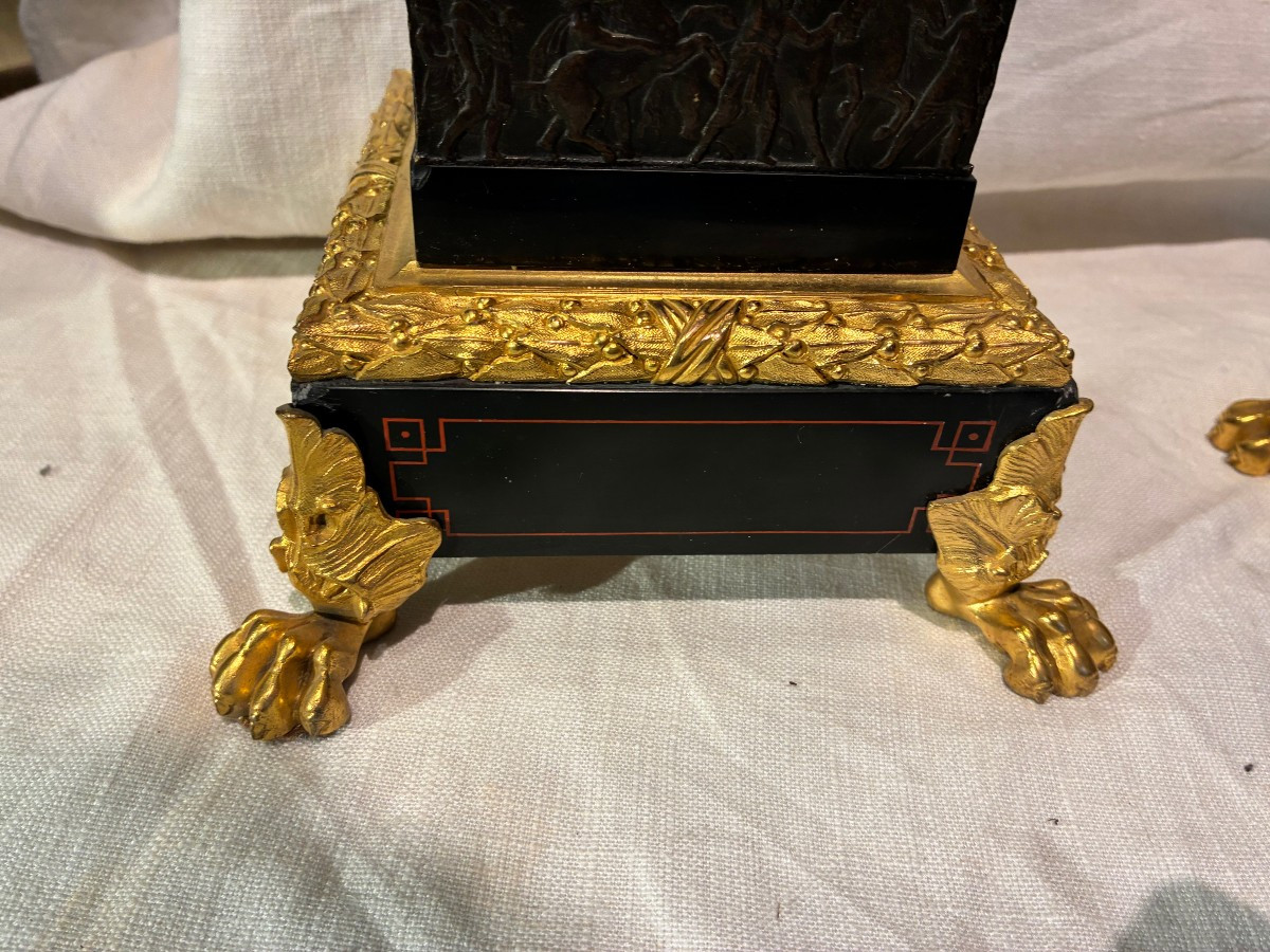 Pair Of Gilded Bronze Candelabra With Black Marble Base And Gilded Feet, 19th Century-photo-4