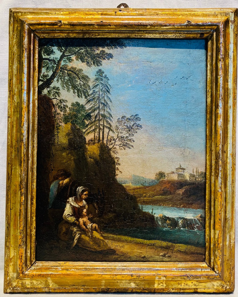 Tableau représentant un paysage attribué à Francesco Foschi, début du XVIIIe siècle