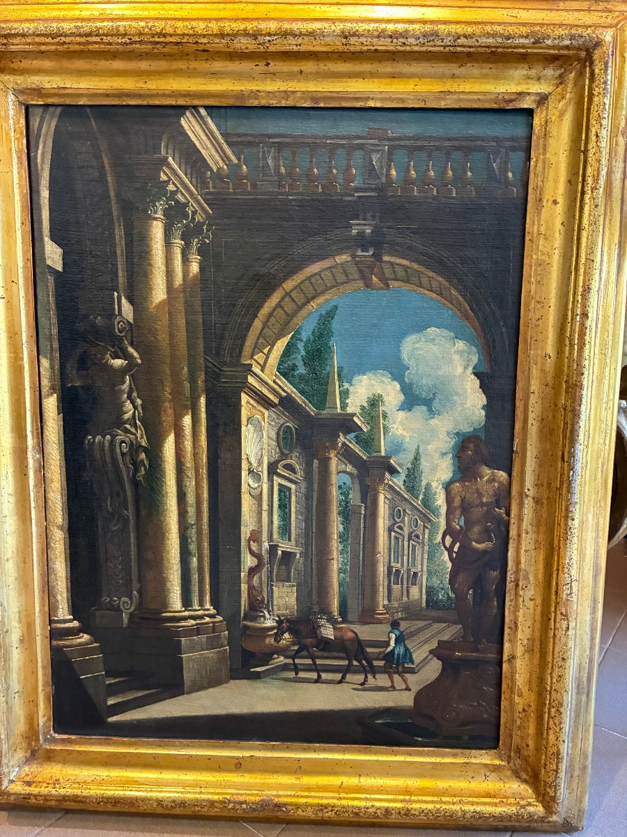 Pair Of Architectural Works Attributed To Pietro Cappelli 1670- Naples 1727-photo-2