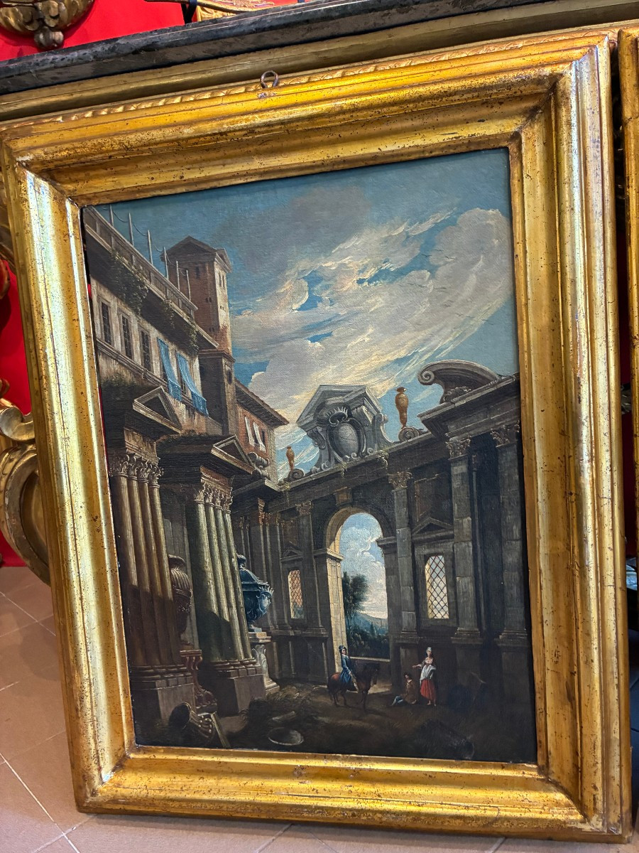 Pair Of Architectural Works Attributed To Pietro Cappelli 1670- Naples 1727-photo-3