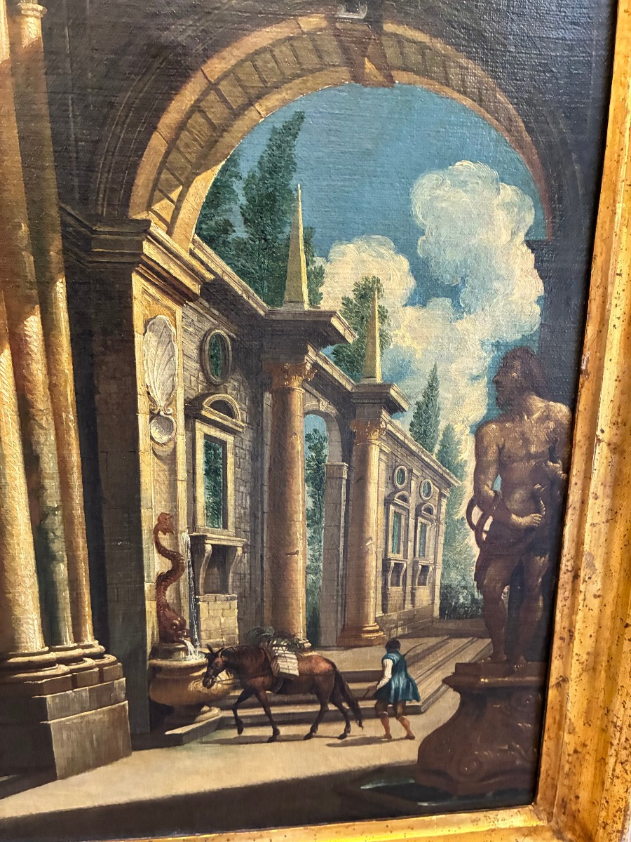 Pair Of Architectural Works Attributed To Pietro Cappelli 1670- Naples 1727-photo-3