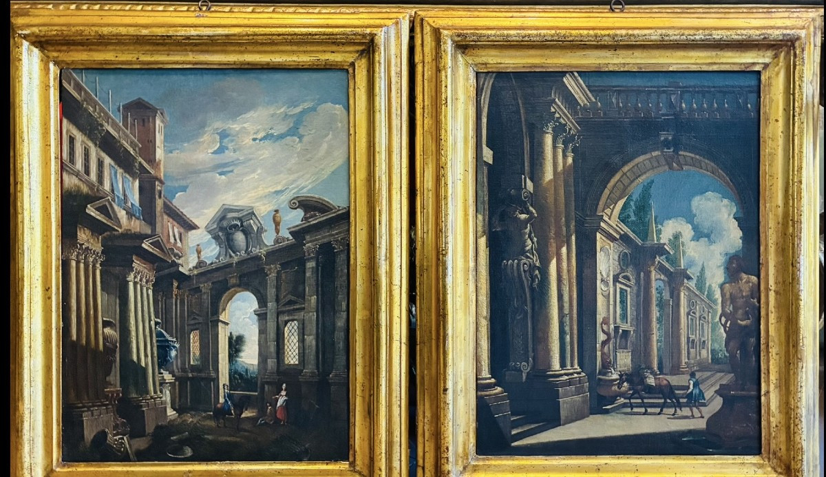Pair Of Architectural Works Attributed To Pietro Cappelli 1670- Naples 1727