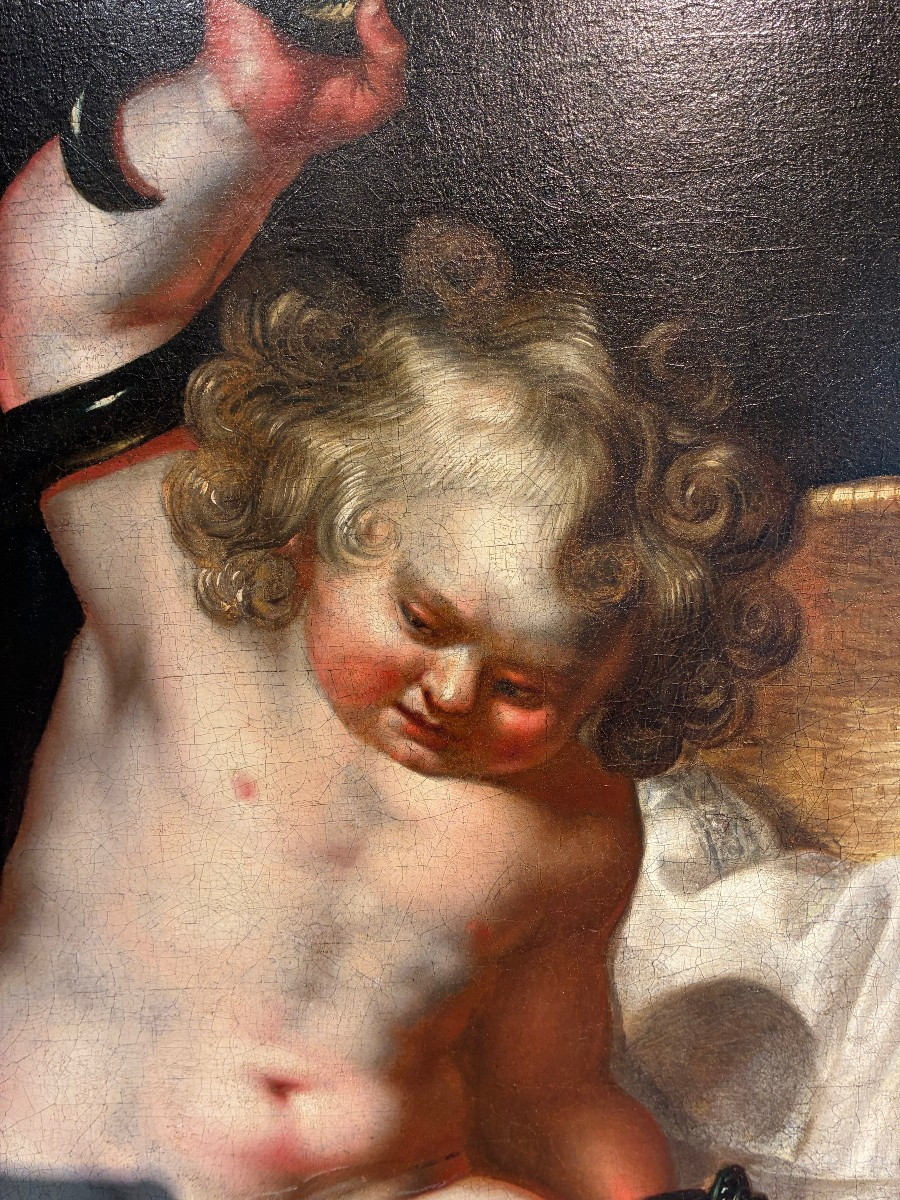 Tableau représentant le jeune Hercule étranglant les serpents, XVIIe siècle-photo-1