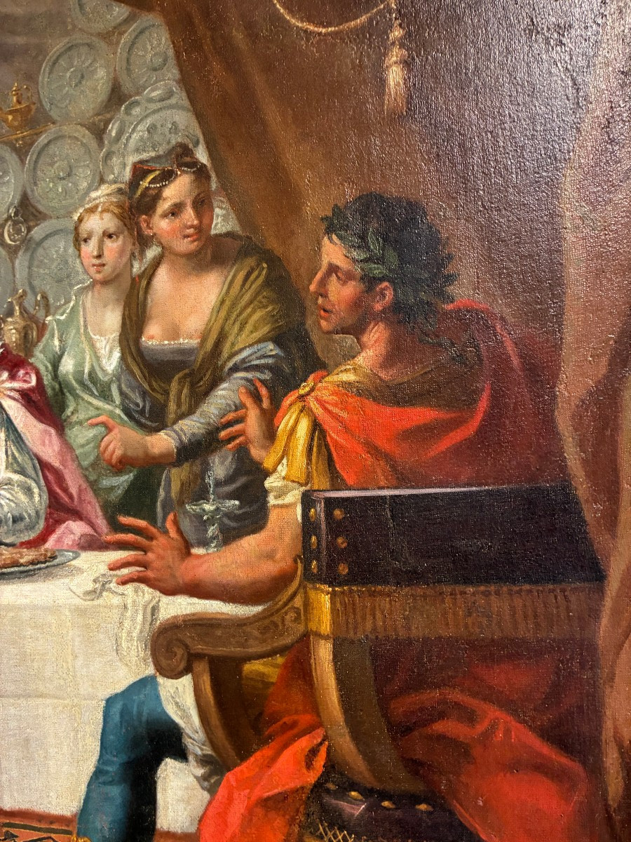 Tableau représentant le banquet d'Antoine et Cléopâtre, par Brusaferro, Venise, 1677-1746-photo-1