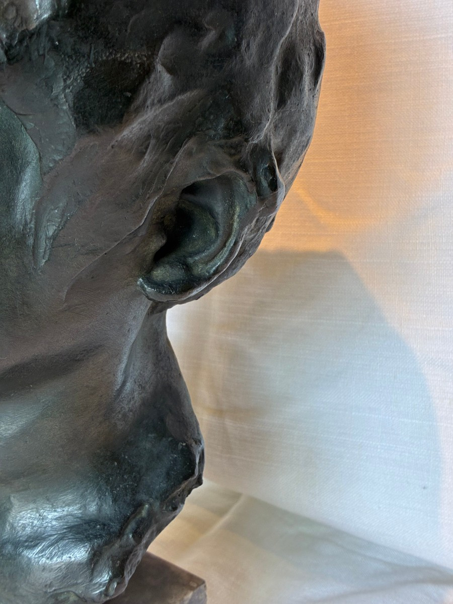 Bronze monté sur marbre représentant le visage d'un enfant, XIXe siècle-photo-3